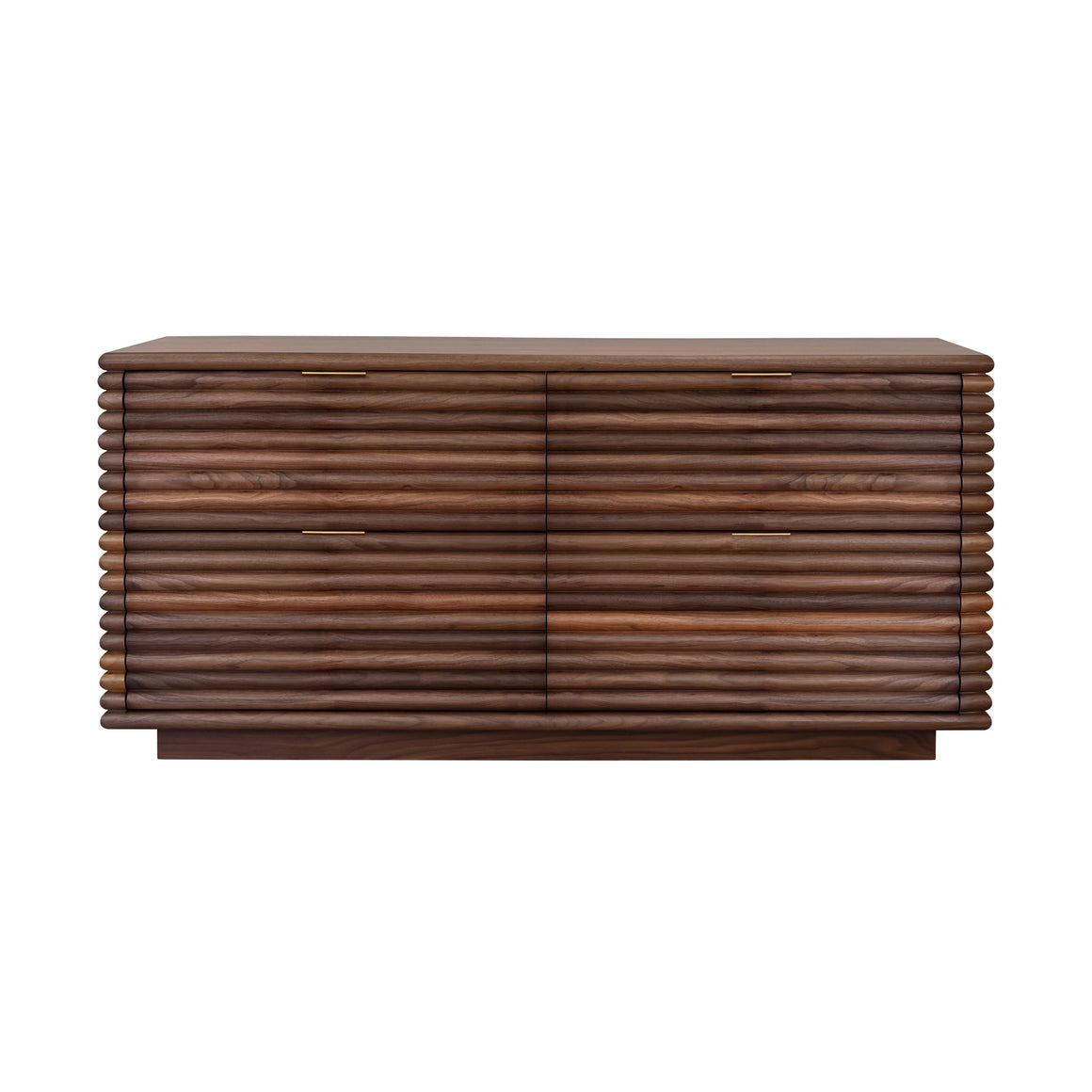 Four Drawer Chest With Antique Brass Hardware And Large Horizontal Reeds In Walnut