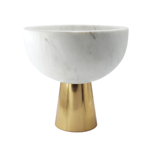 Reve Large White Marble Bowl with Brass Base