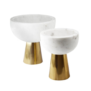 Reve Small White Marble Bowl with Brass Base