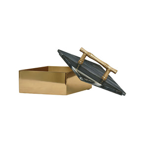 Rhoma Brass Box with Black Marble Top and Brass Bamboo Handle