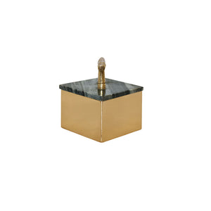 Rhoma Brass Box with Black Marble Top and Brass Bamboo Handle