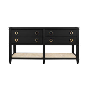 Richmond Four Drawer Console with Open case Shelf in Black