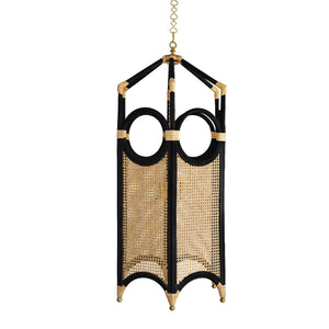 20" Temple Rattan and Cane Pendant – Black