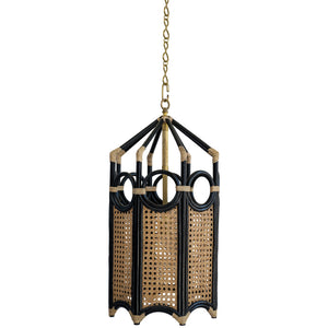 12" Temple Rattan and Cane Pendant – Black