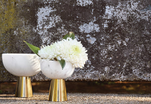 Reve Large White Marble Bowl with Brass Base