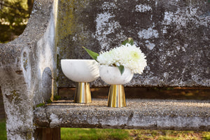 Reve Small White Marble Bowl with Brass Base