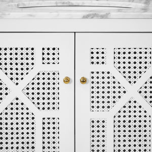 Schaffer Bath Vanity in Matte White Lacquer with Cane Front Doors