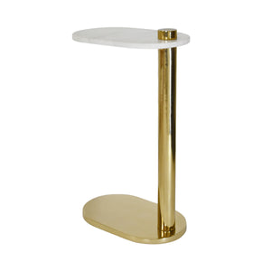 Racetrack Table in Brass with White Marble Top