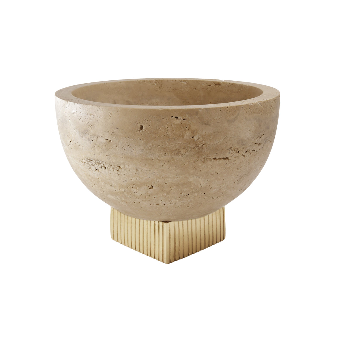 Sita Travertine Marble Bowl wtih Ribbed Brass Base