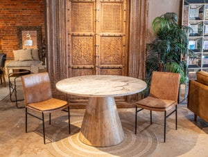 Caldera 48" Round Dining Table in White Travertine and Light Oak