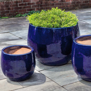 Martine  Sapphire Blue Glazed Terra Cotta Planters -Set of 3