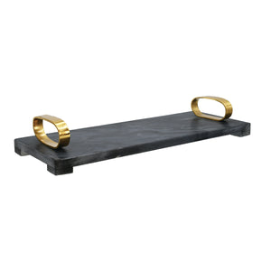 Tadeo Black Marble Tray with Brass Oval Shaped Handle