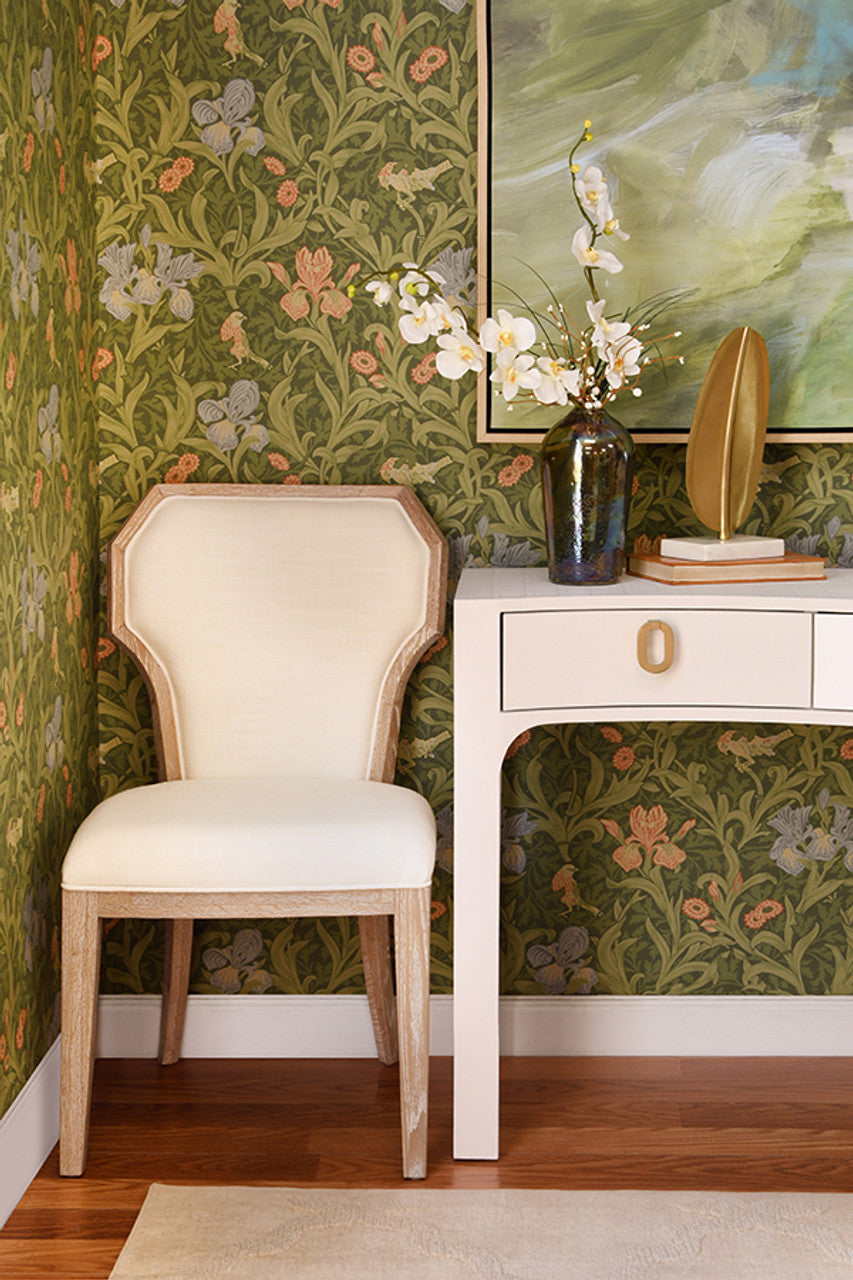 Tally Dining Chair With Curved Angle Back In Cerused Oak With Performance White Linen Upholstery