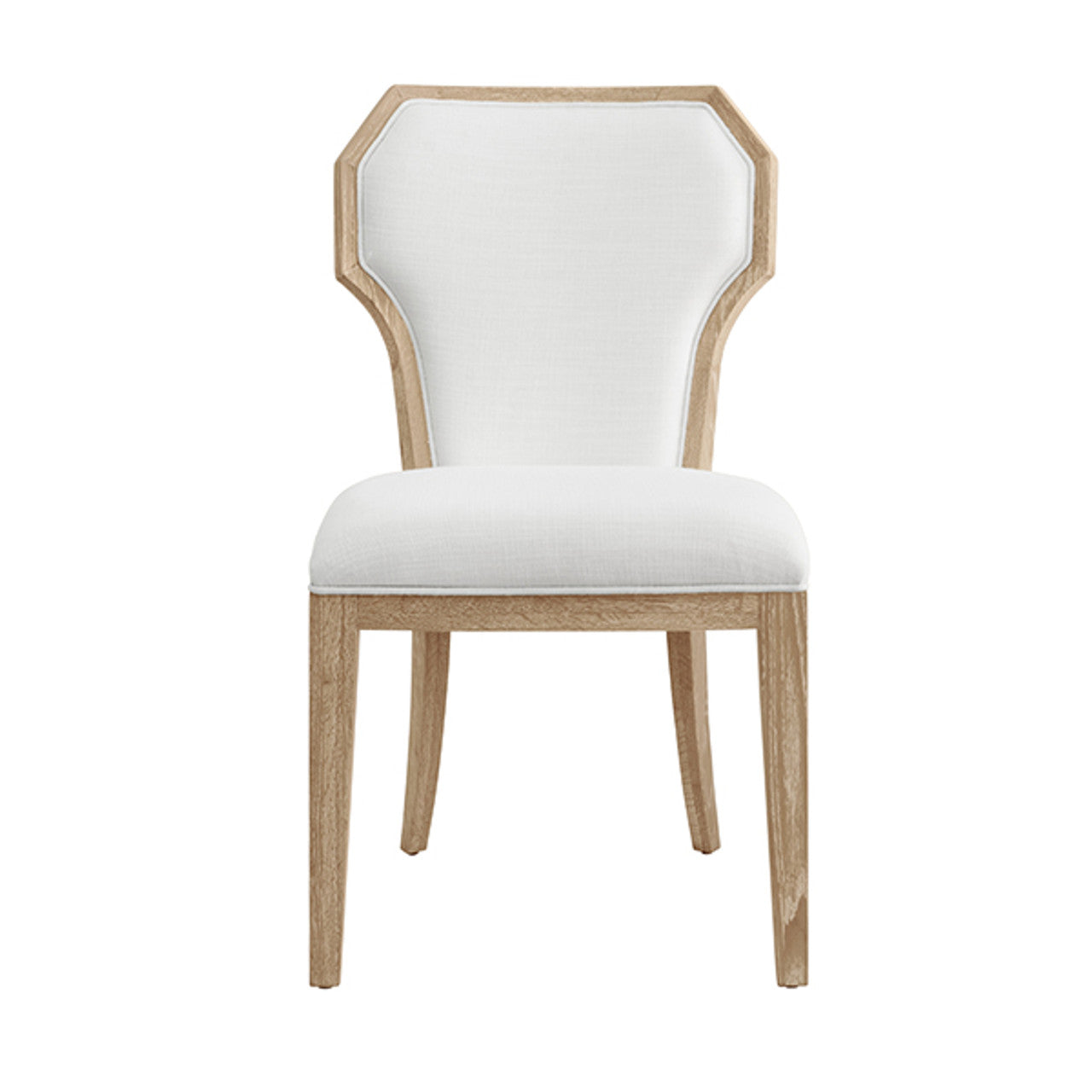 Tally Dining Chair With Curved Angle Back In Cerused Oak With Performance White Linen Upholstery