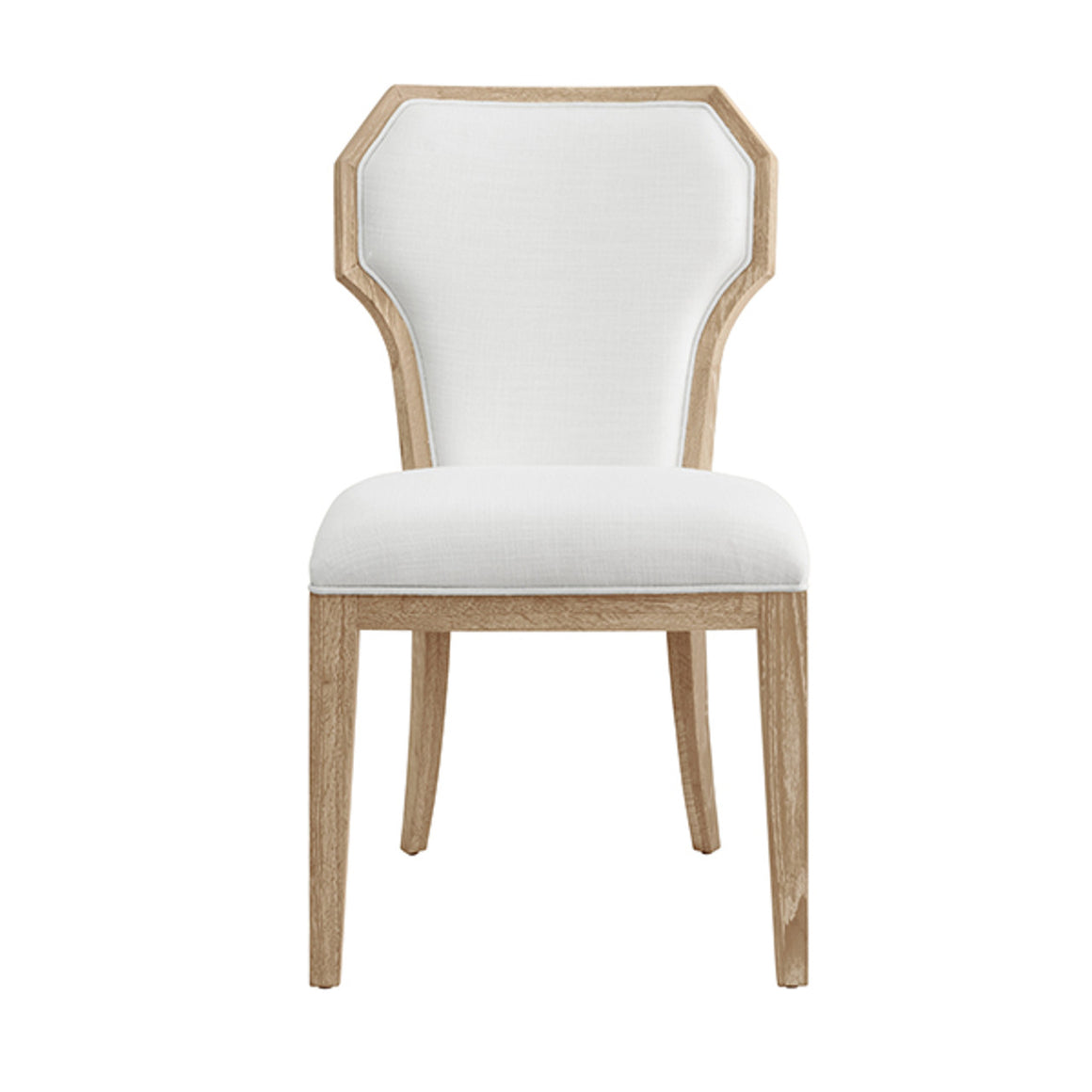 Tally Dining Chair With Curved Angle Back In Cerused Oak With Performance White Linen Upholstery
