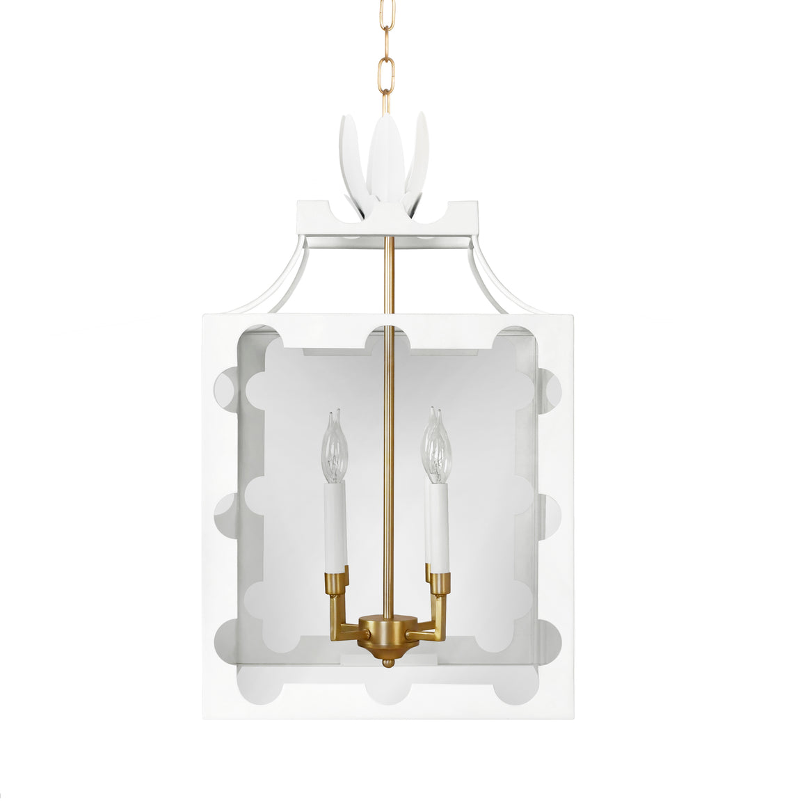 Talula Handpainted Tole Lantern Pendant with Scallop Edge in White