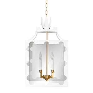 Talula Handpainted Tole Lantern Pendant with Scallop Edge in White