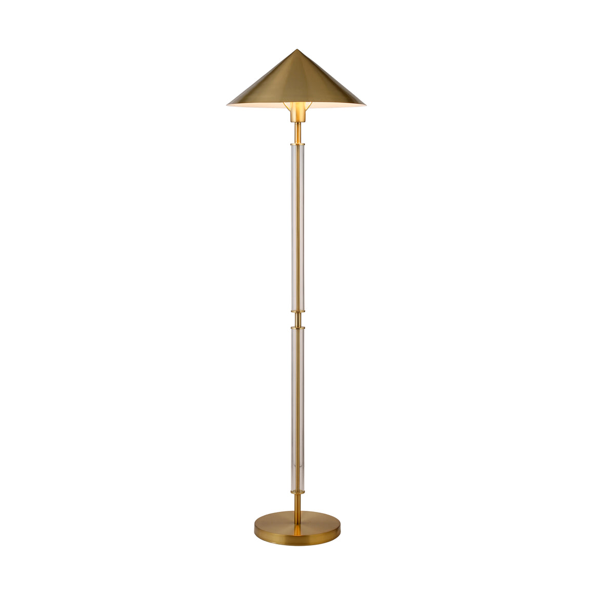 Floor Lamp with Acrylic Pole and Triangular Metal Shade in Brushed Brass