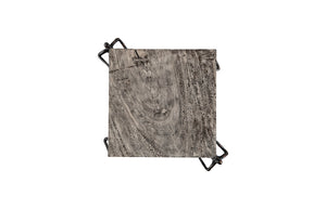 Atlas Side Table, Chamcha Wood, Gray Stone Finish, Metal
