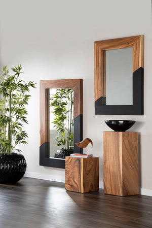 Geometry Wood Mirror, Natural,Black