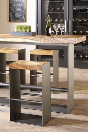 Iron Frame Bar Table, Chamcha Wood, Natural
