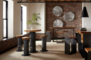 Iron Frame Bar Table, Chamcha Wood, Natural