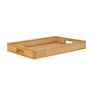 Tobin Rattan Tray with Framed Brass Edge