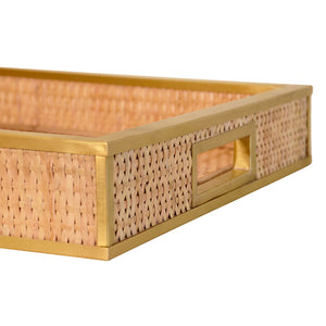 Tobin Rattan Tray with Framed Brass Edge