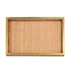 Tobin Rattan Tray with Framed Brass Edge