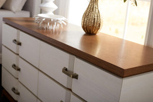 6-Drawer Side Table, Sand White, Sesame Finish Oak Veneer | Tristan Collection | Villa & House