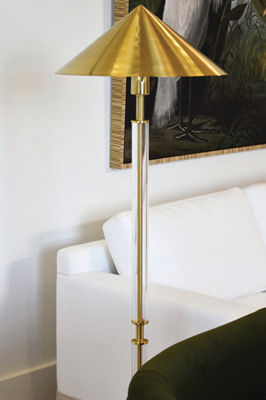 Tarron Acrylic Floor Lamp with Brushed Brass Metal Shade