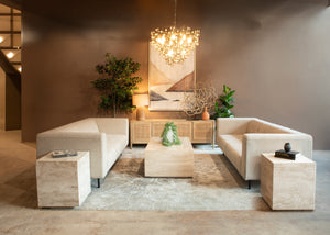 Giza 18" Drum Side Table in Travertine Stone