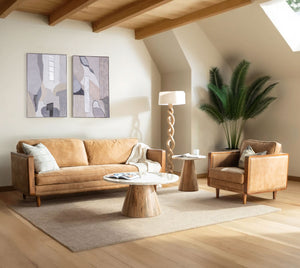 Caldera Coffee Table with White Travertine and Light Oak Base