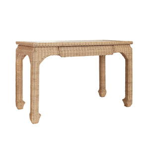 Verra One Drawer Ming Style Desk in Woven Rattan