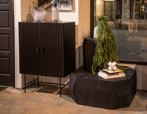 Helena Geometric Wooden Coffee Table in Distressed Black
