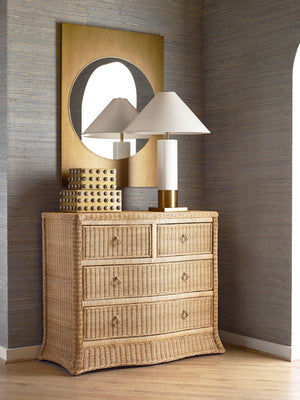 Celine Four Drawer Chest in Woven Rattan with Satin Brass Pulls