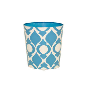 Oval Wastebasket in Blue and Cream