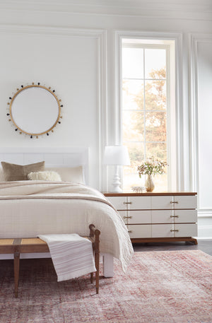 6-Drawer Side Table, Sand White, Sesame Finish Oak Veneer | Tristan Collection | Villa & House