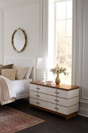 6-Drawer Side Table, Sand White, Sesame Finish Oak Veneer | Tristan Collection | Villa & House