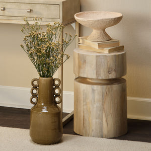 Dylan Round Side Table in White Washed Wood