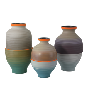 Happy 80's Gray, Beige, Orange & Blue Vase Set of 3