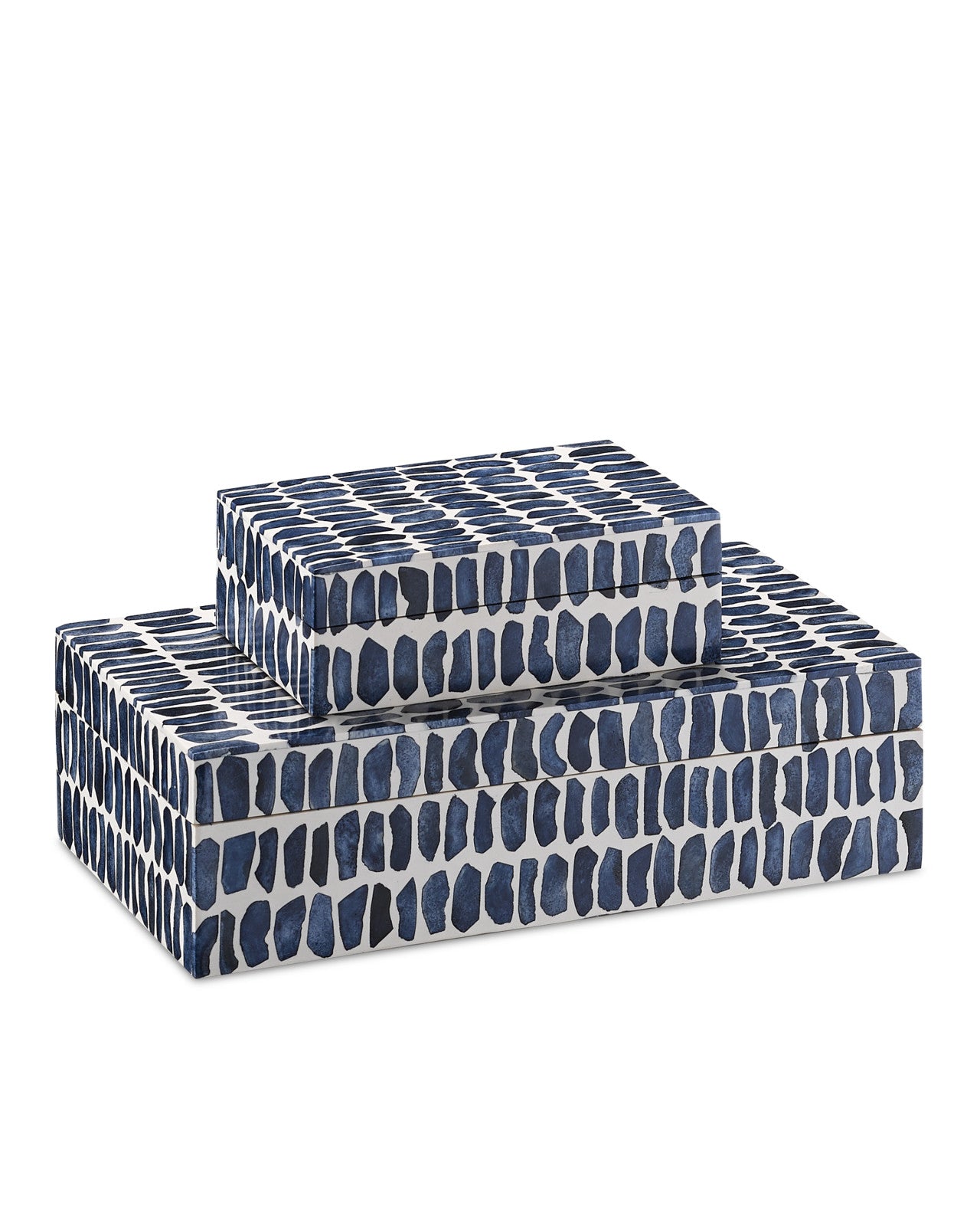 Dark Blue and White Grid Pattern Hat Boxes, Nesting Storage, Pair 2 Hat boxes | Lots of patterns | Storage main image 2