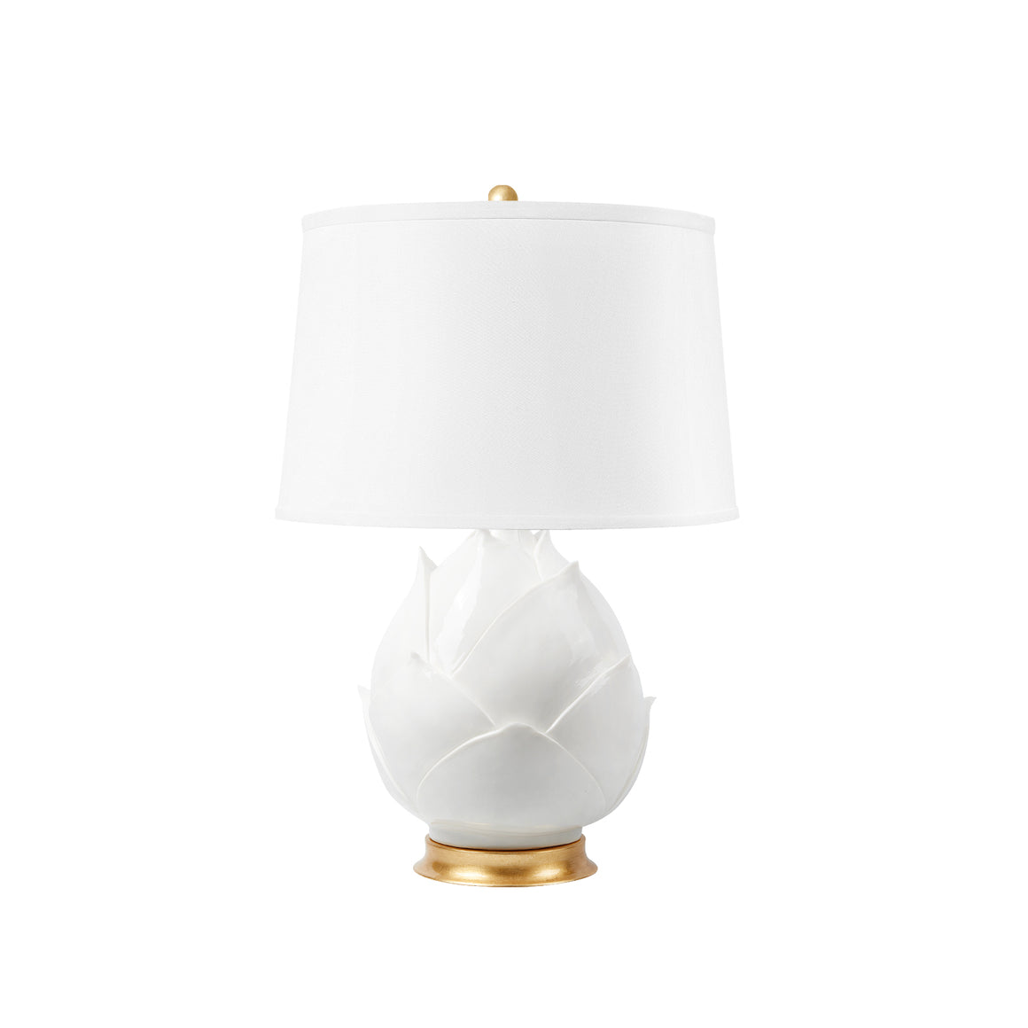 Budding Lamp with Shade 17-inch White Linen, with Gold | Budding Collection | Villa & House