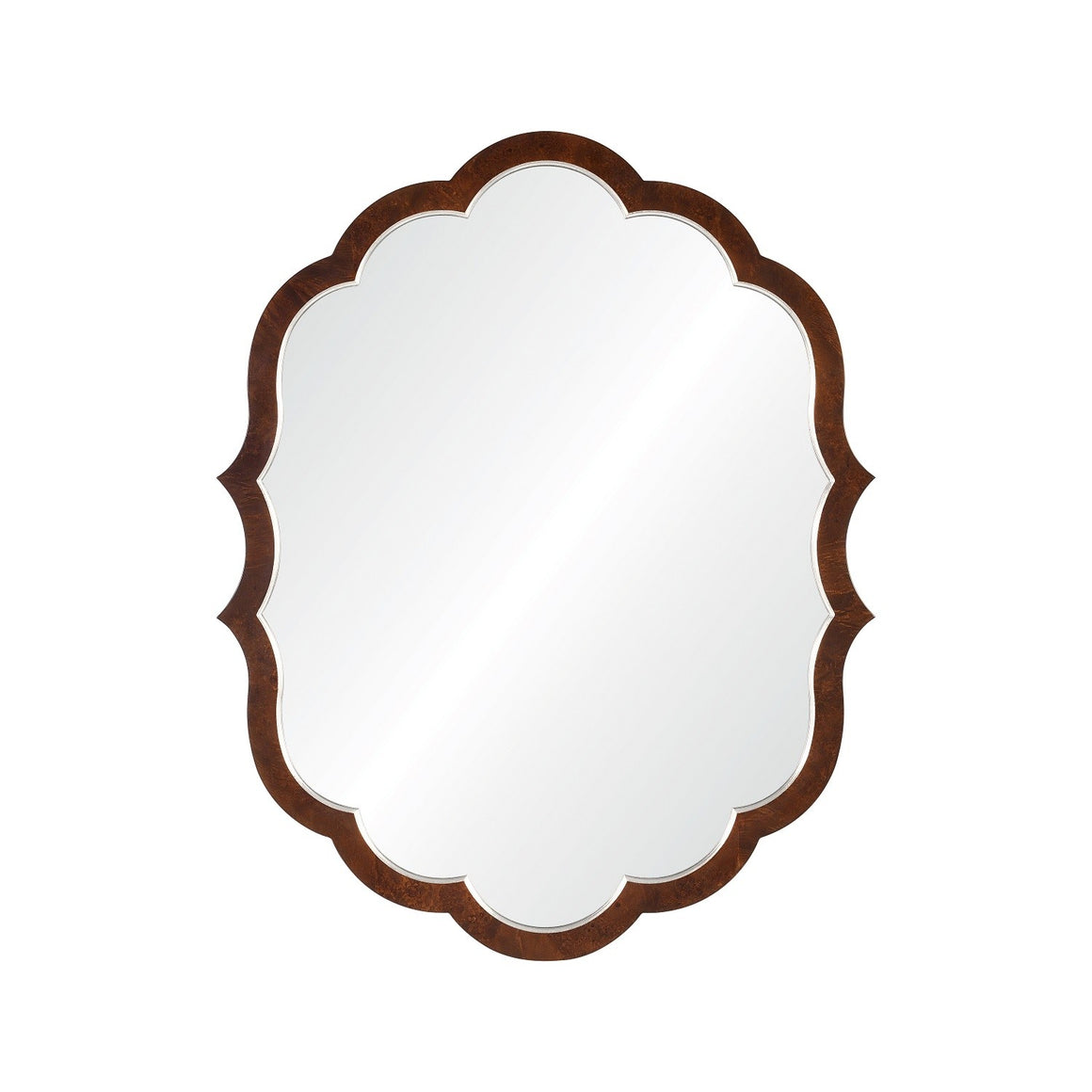 Burl Wood and Distressed Silver Leaf Mirror