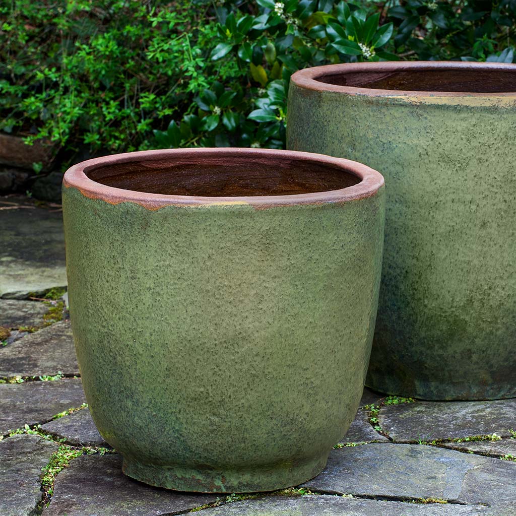large rustic planter pots Rustic Green Glazed Terra Cotta Jar Planters - Set of 2