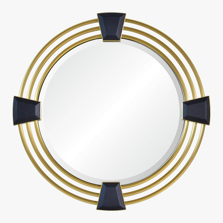 Brushed Brass & Black Leather Mirror