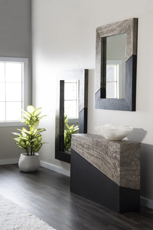 Geometry Wood Mirror, Gray Stone, Black