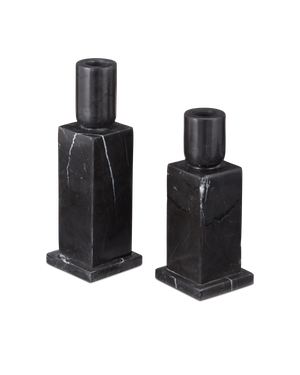Lithos Black Candle Holder Set of 2