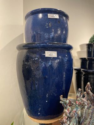 Set of 2 Tall Blue Ceramic Planters