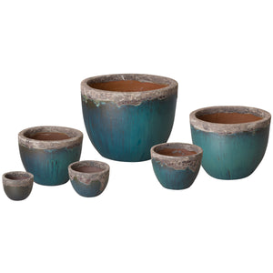 Round Ceramic Planter with a Reef/Teal Glaze